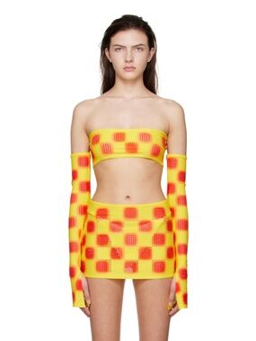 Fal-ash yellow orange checkered top and sleeves